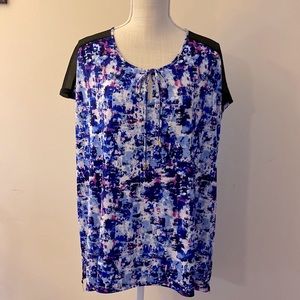 Ellen Tracy women’s sleeveless plus size tie neck, sheer shoulder blouse sz 1X